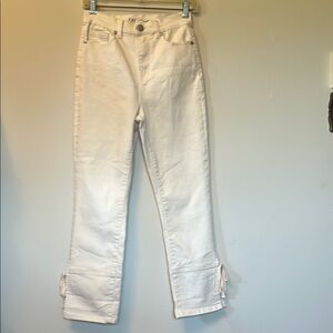 DG2 womens cream color straight leg stretch jeans tie on ankles size 2T like new